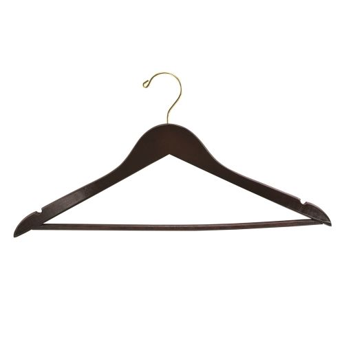 Men's Hanger, Flat Open Hook with Dowel Bar, Walnut with Brass Hook